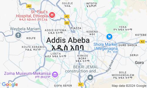 Ausschnitt der Weltkarte zu Addis Abeba