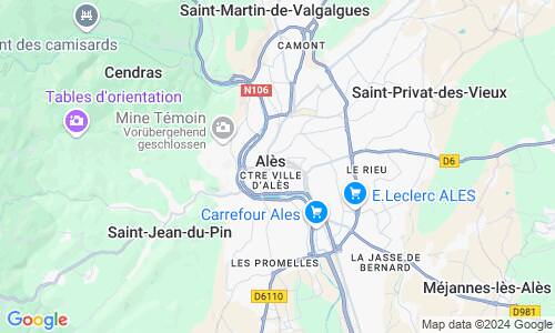 Ausschnitt der Weltkarte zu Alès