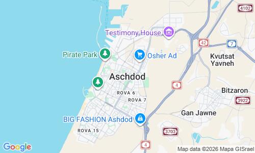 Ausschnitt der Weltkarte zu Ashdod Strand
