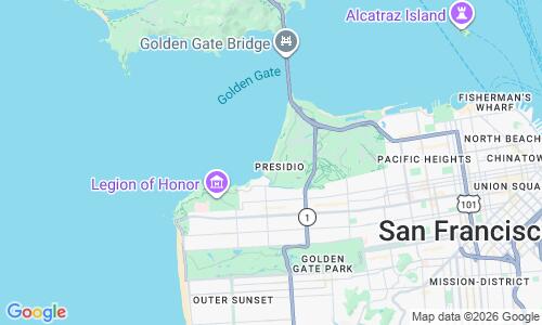 Ausschnitt der Weltkarte zu Baker Beach