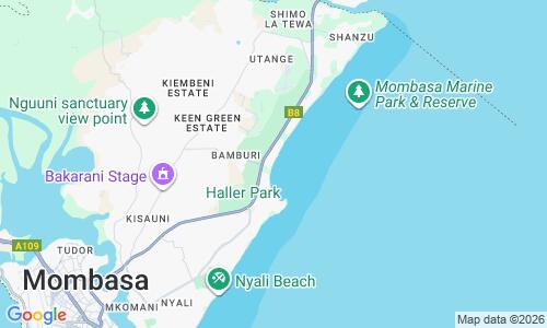 Ausschnitt der Weltkarte zu Bamburi Beach