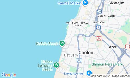 Ausschnitt der Weltkarte zu Bat Yam Beach