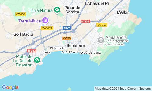 Ausschnit der Weltkarte zu Benidorm