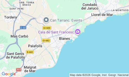 Ausschnitt der Weltkarte zu Blanes Strand