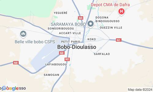 Ausschnitt der Weltkarte zu Bobo-Dioulasso
