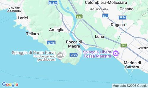 Ausschnitt der Weltkarte zu Bocca di Magra Strand