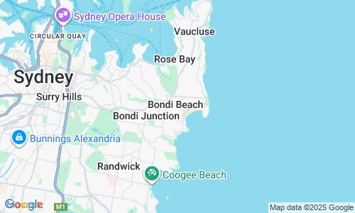 Ausschnitt der Weltkarte zu Bondi Beach