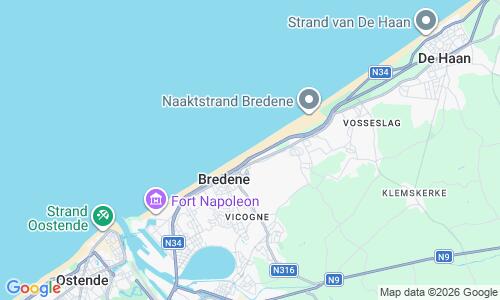 Ausschnitt der Weltkarte zu Bredene Strand