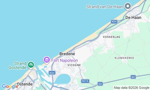 Ausschnitt der Weltkarte zu Bredene Strand