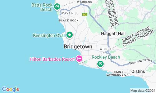 Ausschnit der Weltkarte zu Bridgetown