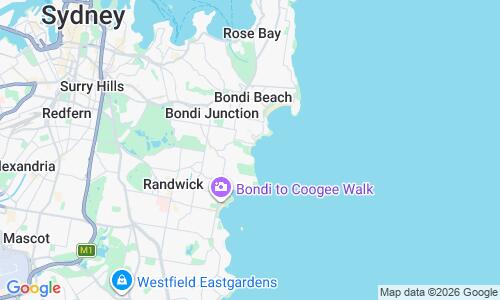 Ausschnitt der Weltkarte zu Bronte Beach