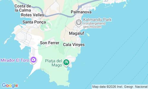 Ausschnitt der Weltkarte zu Cala Vinyes