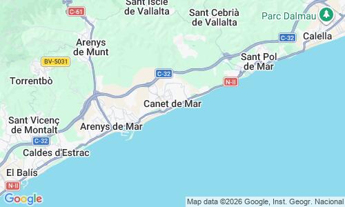 Ausschnitt der Weltkarte zu Canet de Mar Strand