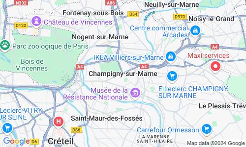Ausschnitt der Weltkarte zu Champigny-sur-Marne