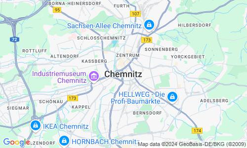 Ausschnitt der Weltkarte zu Chemnitz