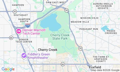 Ausschnitt der Weltkarte zu Cherry Creek State Park Beach