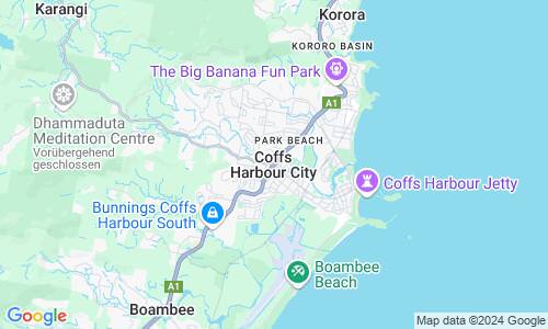 Ausschnitt der Weltkarte zu Coffs Harbour