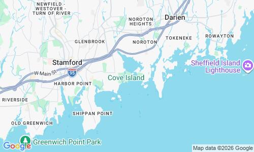 Ausschnitt der Weltkarte zu Cove Island Strand Stamford