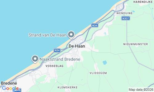 Ausschnitt der Weltkarte zu De Haan Strand