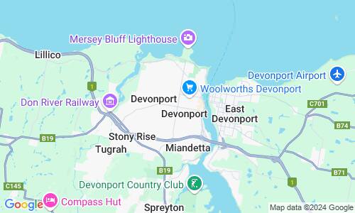 Ausschnitt der Weltkarte zu Devonport