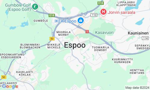 Ausschnitt der Weltkarte zu Espoo