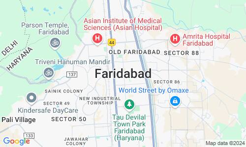Ausschnitt der Weltkarte zu Faridabad