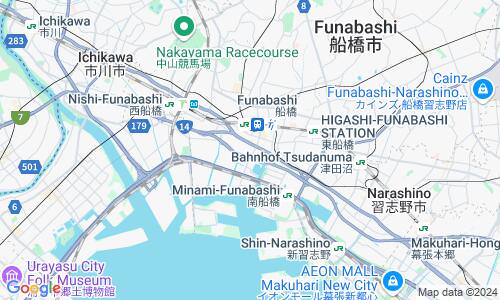 Ausschnitt der Weltkarte zu Funabashi