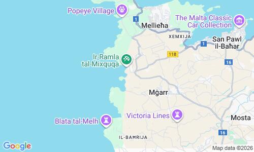 Ausschnitt der Weltkarte zu Ghajn Tuffieha Bay