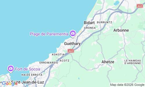 Ausschnitt der Weltkarte zu Guethary Strand