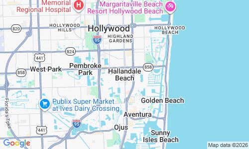 Ausschnitt der Weltkarte zu Hallandale Strand
