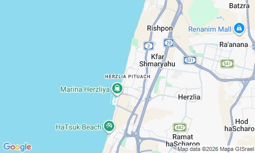 Ausschnitt der Weltkarte zu Herzliya Pituach Strand