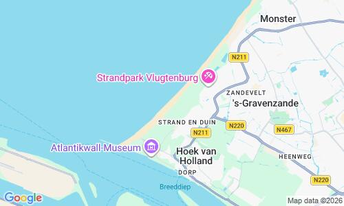Ausschnitt der Weltkarte zu Hoek van Holland Beach