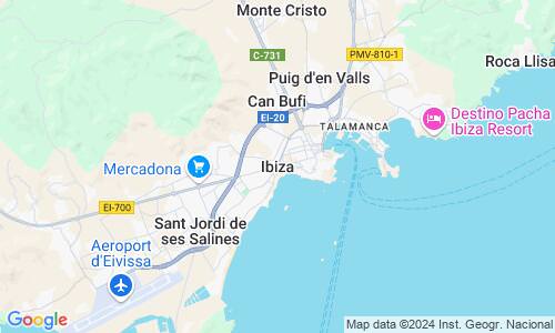 Ausschnit der Weltkarte zu Ibiza-Stadt
