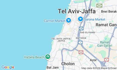 Ausschnitt der Weltkarte zu Jaffa Beach