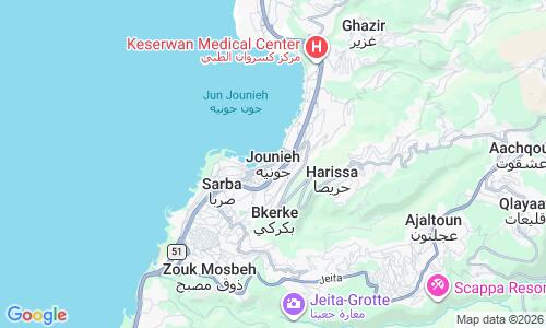 Ausschnitt der Weltkarte zu Jounieh Strand