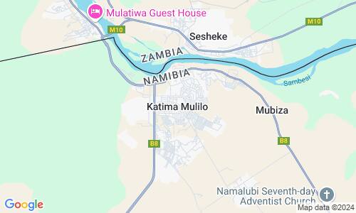 Ausschnitt der Weltkarte zu Katima Mulilo