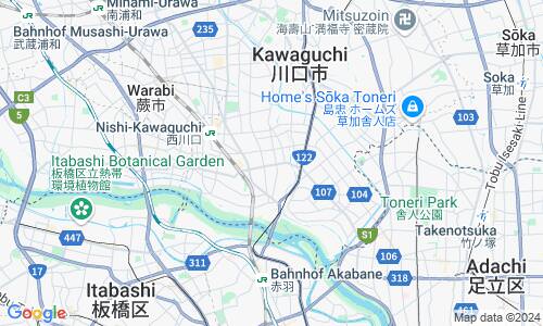 Ausschnitt der Weltkarte zu Kawaguchi