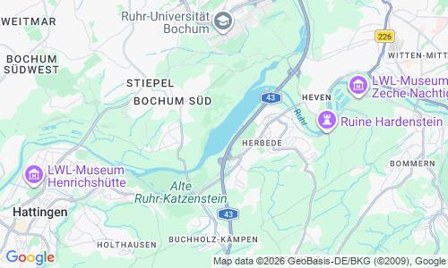 Ausschnitt der Weltkarte zu Kemnader See