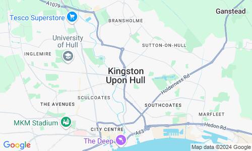 Ausschnitt der Weltkarte zu Kingston upon Hull