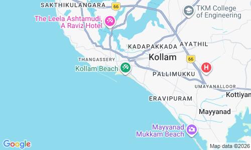 Ausschnitt der Weltkarte zu Kollam Beach
