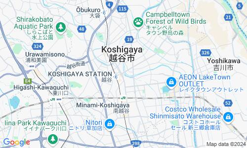 Ausschnitt der Weltkarte zu Koshigaya