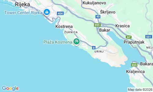 Ausschnitt der Weltkarte zu Kostrena Beach