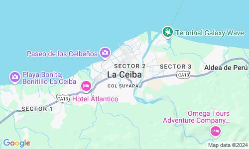 Ausschnitt der Weltkarte zu La Ceiba
