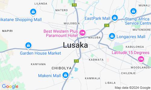 Ausschnitt der Weltkarte zu Lusaka