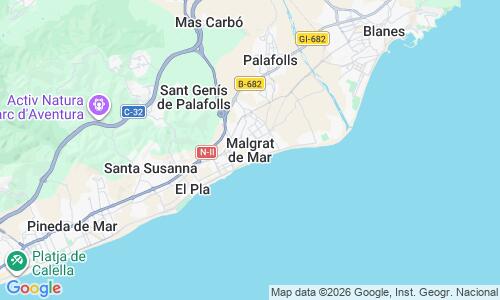 Ausschnitt der Weltkarte zu Malgrat de Mar Strand