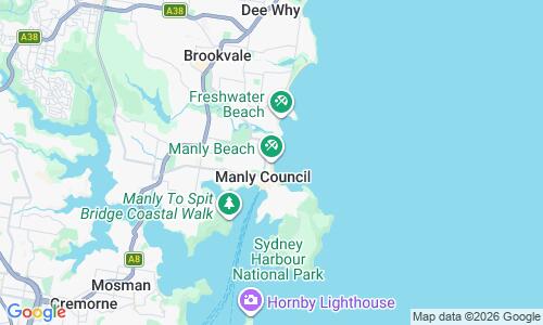 Ausschnitt der Weltkarte zu Manly Beach