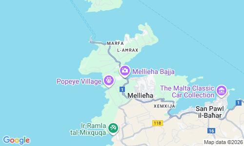Ausschnitt der Weltkarte zu Mellieha Bay