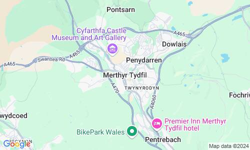 Ausschnitt der Weltkarte zu Merthyr Tydfil