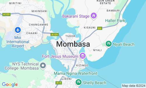 Ausschnit der Weltkarte zu Mombasa