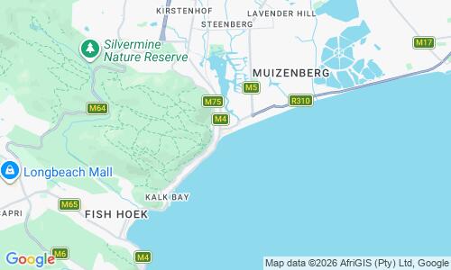 Ausschnitt der Weltkarte zu Muizenberg Beach